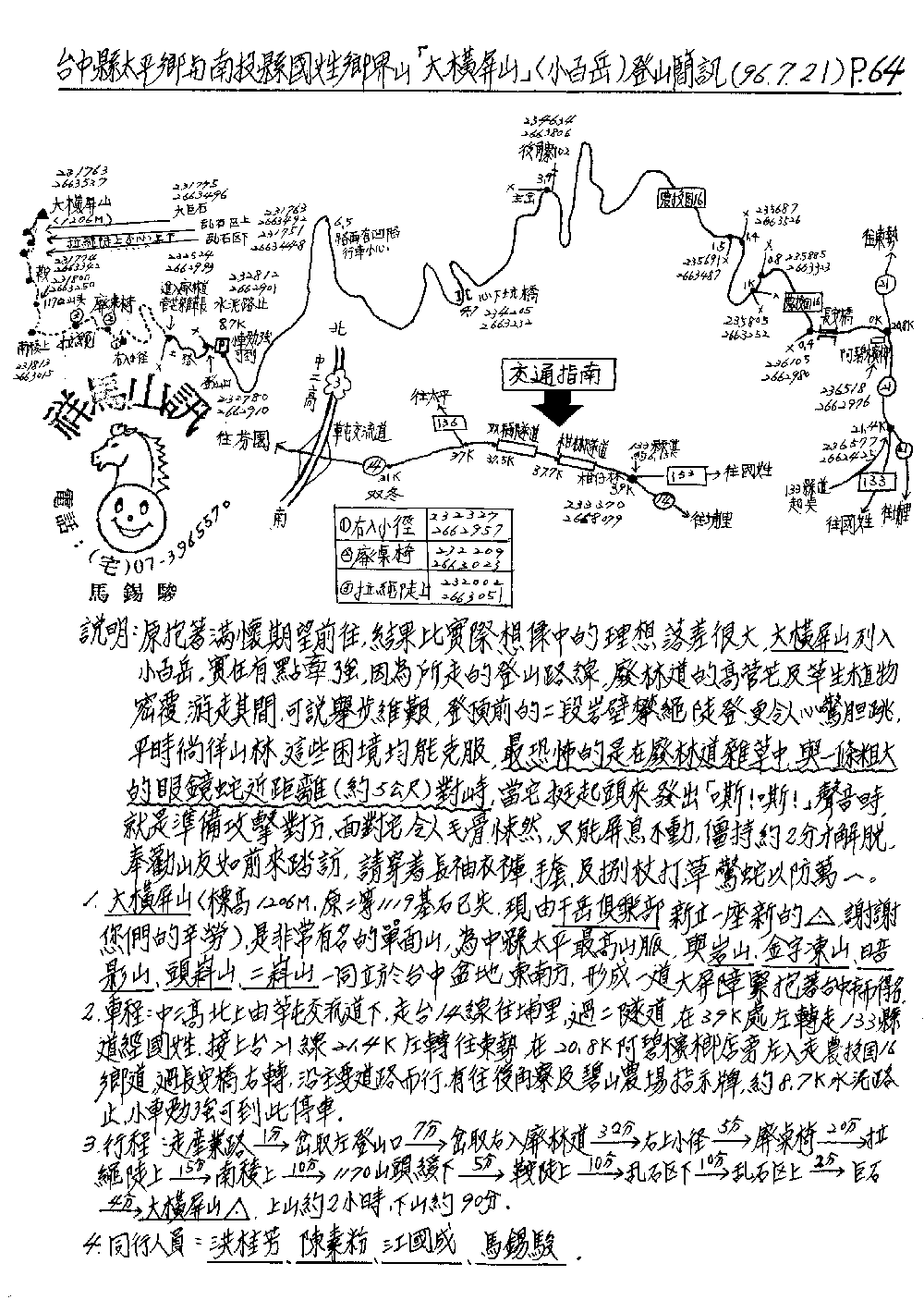 九64-台中縣太平鄉與南投縣國姓鄉界山[大橫屏山](小百岳)登山簡訊(96.7.21)